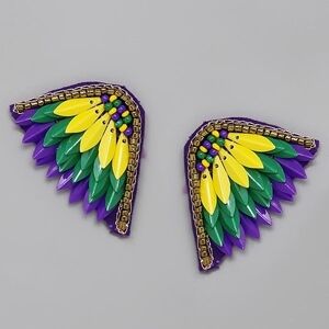 Mardi Gras Colorful Wing-Shaped Earring Stud